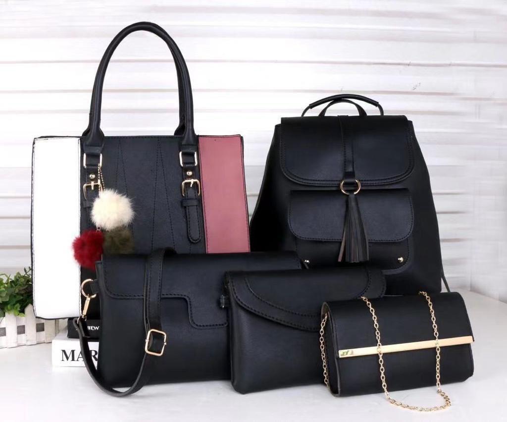 5in1 Classic Trendy Ladies Handbag Women Shoulder Bag Strap Adjustable Fashion Bag Zipper Closure Girls Crossbody Bag with Purse or Wallet and Sling Bag