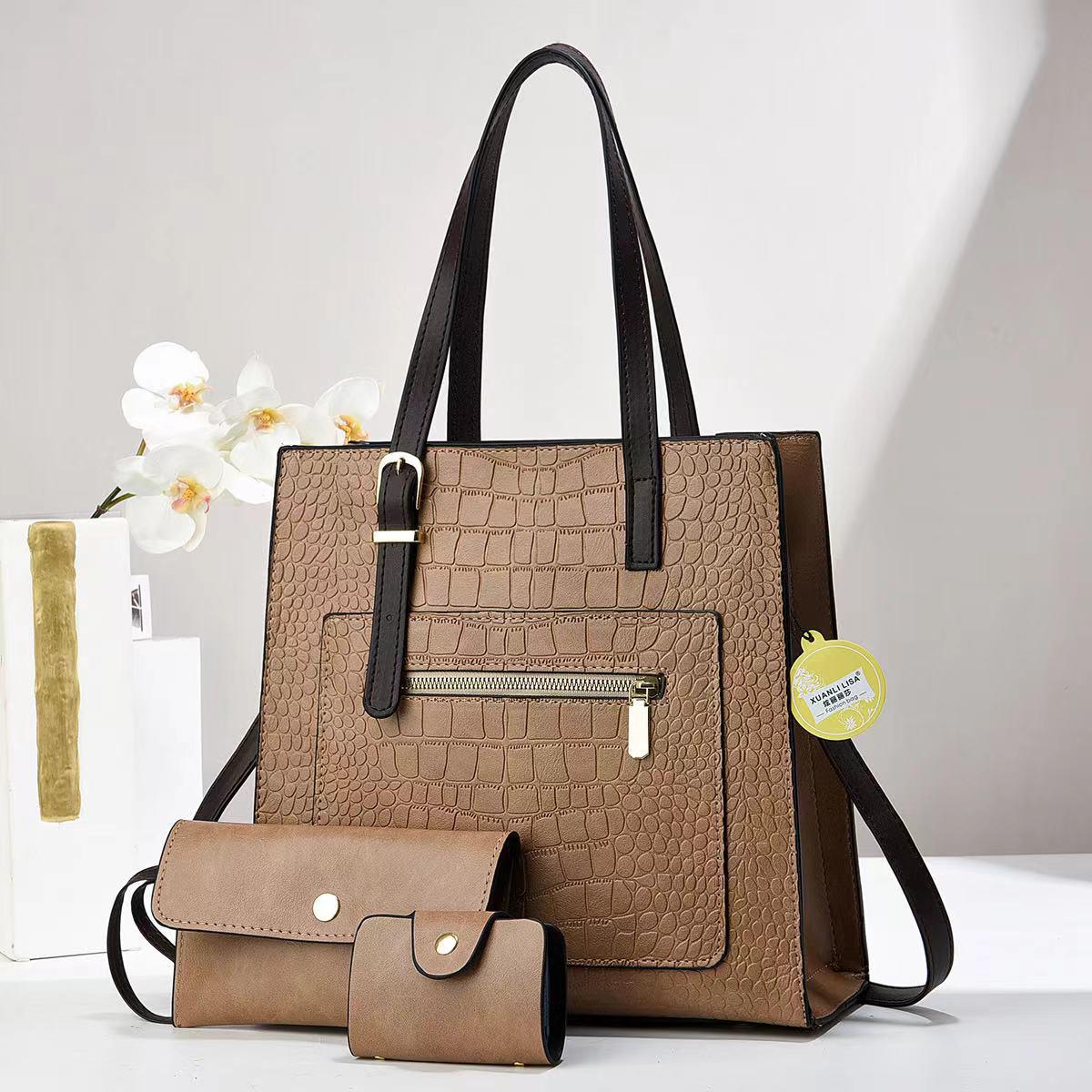 3in1 Classic Trendy Ladies Handbag Women Shoulder Bag Strap Adjustable Fashion Bag Zipper Closure Girls Crossbody Bag with Purse or Wallet and Sling Bag