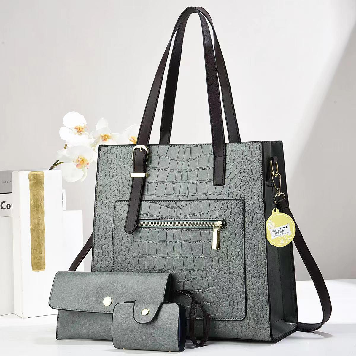 3in1 Classic Trendy Ladies Handbag Women Shoulder Bag Strap Adjustable Fashion Bag Zipper Closure Girls Crossbody Bag with Purse or Wallet and Sling Bag