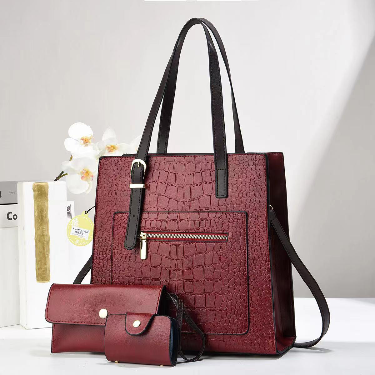 3in1 Classic Trendy Ladies Handbag Women Shoulder Bag Strap Adjustable Fashion Bag Zipper Closure Girls Crossbody Bag with Purse or Wallet and Sling Bag