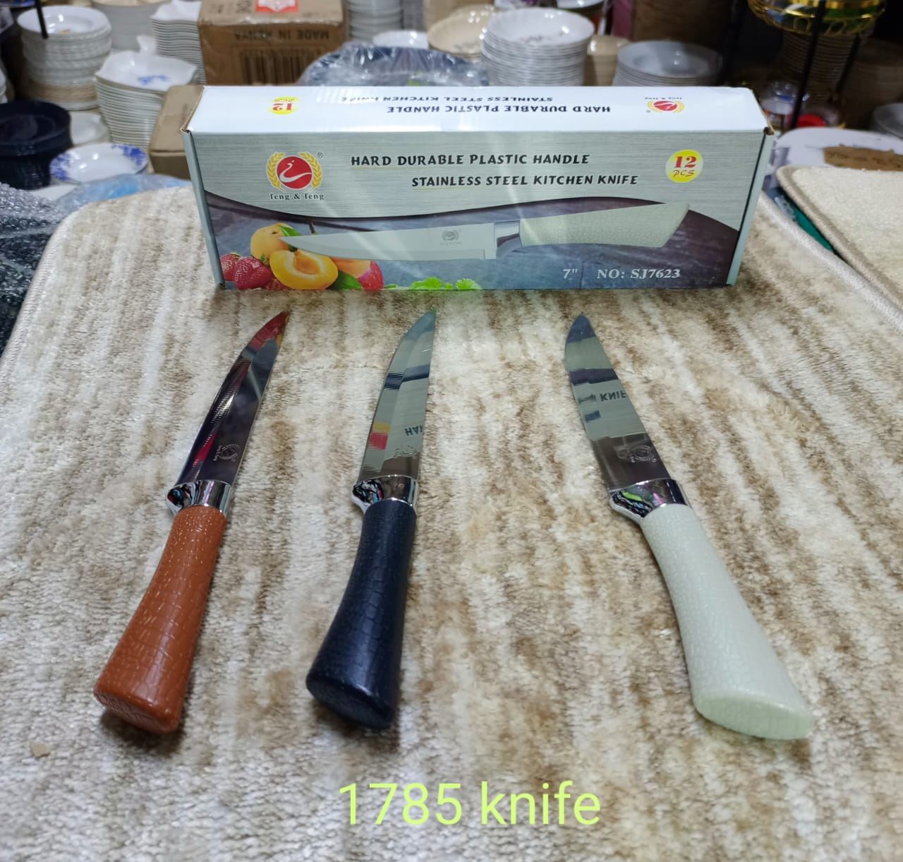 3pcs Hard Durable Plastic Handle Stainless Steel Kitchen Knife Set Knives 6 or 7 inch for Kitchen and Dinning Household Random color