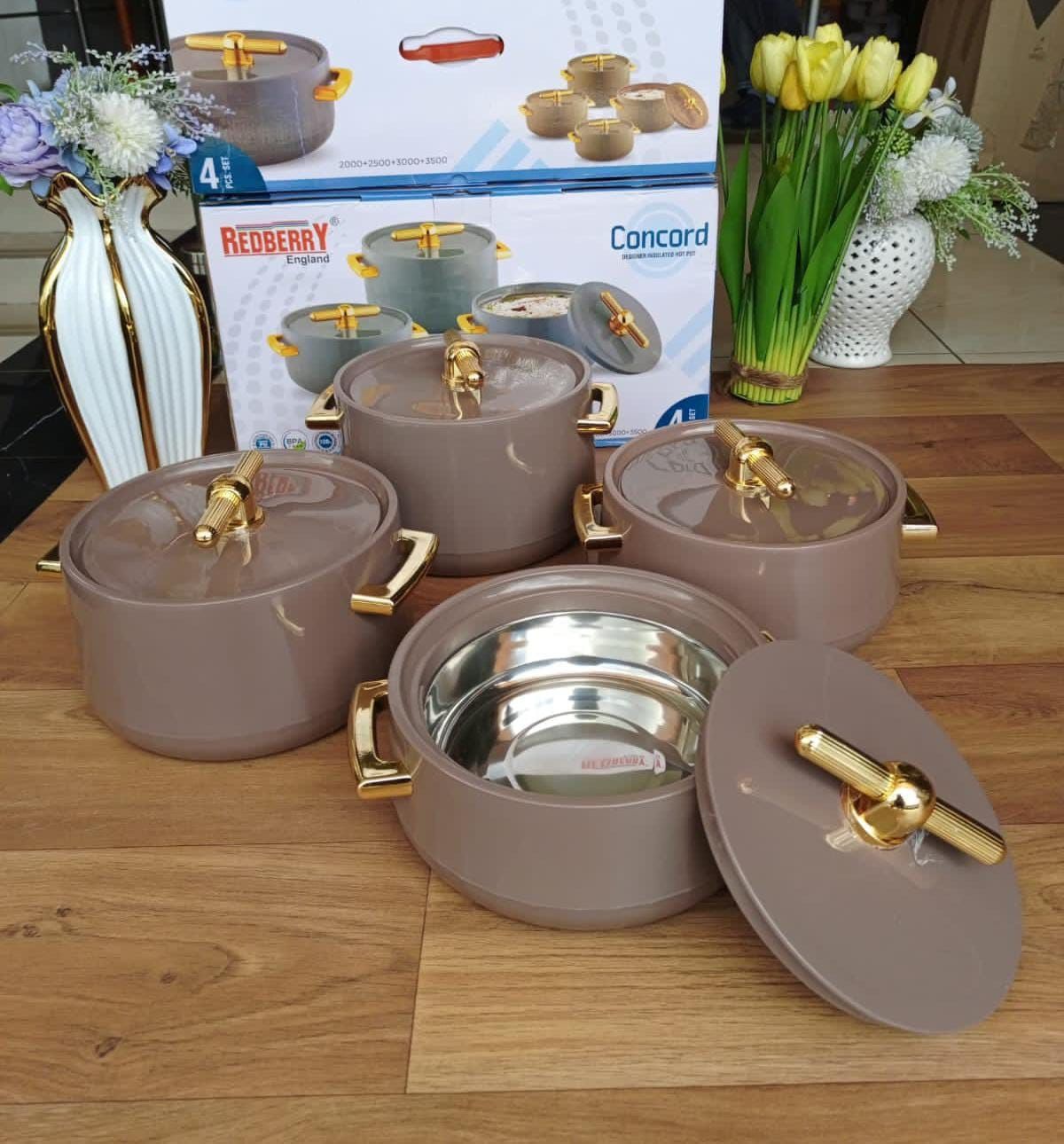 4pcs Redberry Concord Premier Range Plastic Designer Insulated Hotpots Serving Dish Casserole Set Hot Pot Serveware Set Serve Hot or Cold Food