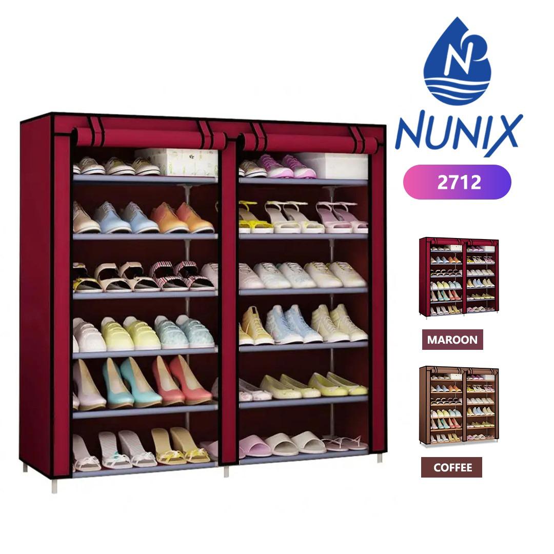 6 Tier Shoe Rack Storage Organizer 36 Pairs Portable Double Row Dustproof Cover Non-Woven Shoe Storage Cabinet