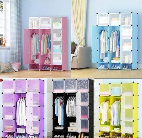 Portable 3 Column Plastic Wardrobe Large Capacity Assemble Organizer Closet plastic wardrobe SOLID Plastic Cloth storage Wardrobe