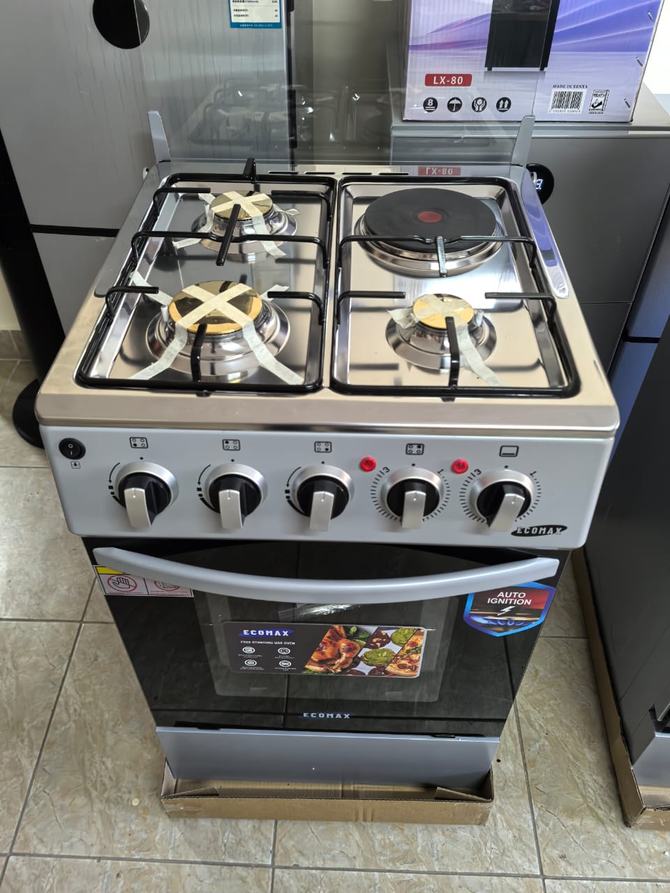Ecomax 50*55 3+1 standing cooker with electric oven 3 Gas + 1 Electric Burner Gas Cooker