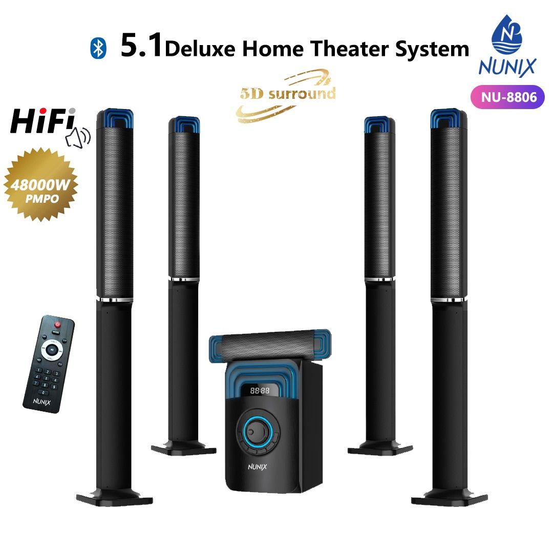 Nunix new model  NU-8806 48,000W PMPO OUTPUT  5.1CH  Home Theater  MULTIMEDIA WOOFER SYSTEM WITH Four  TALL Boys SPEAKERS SUBWOOFER