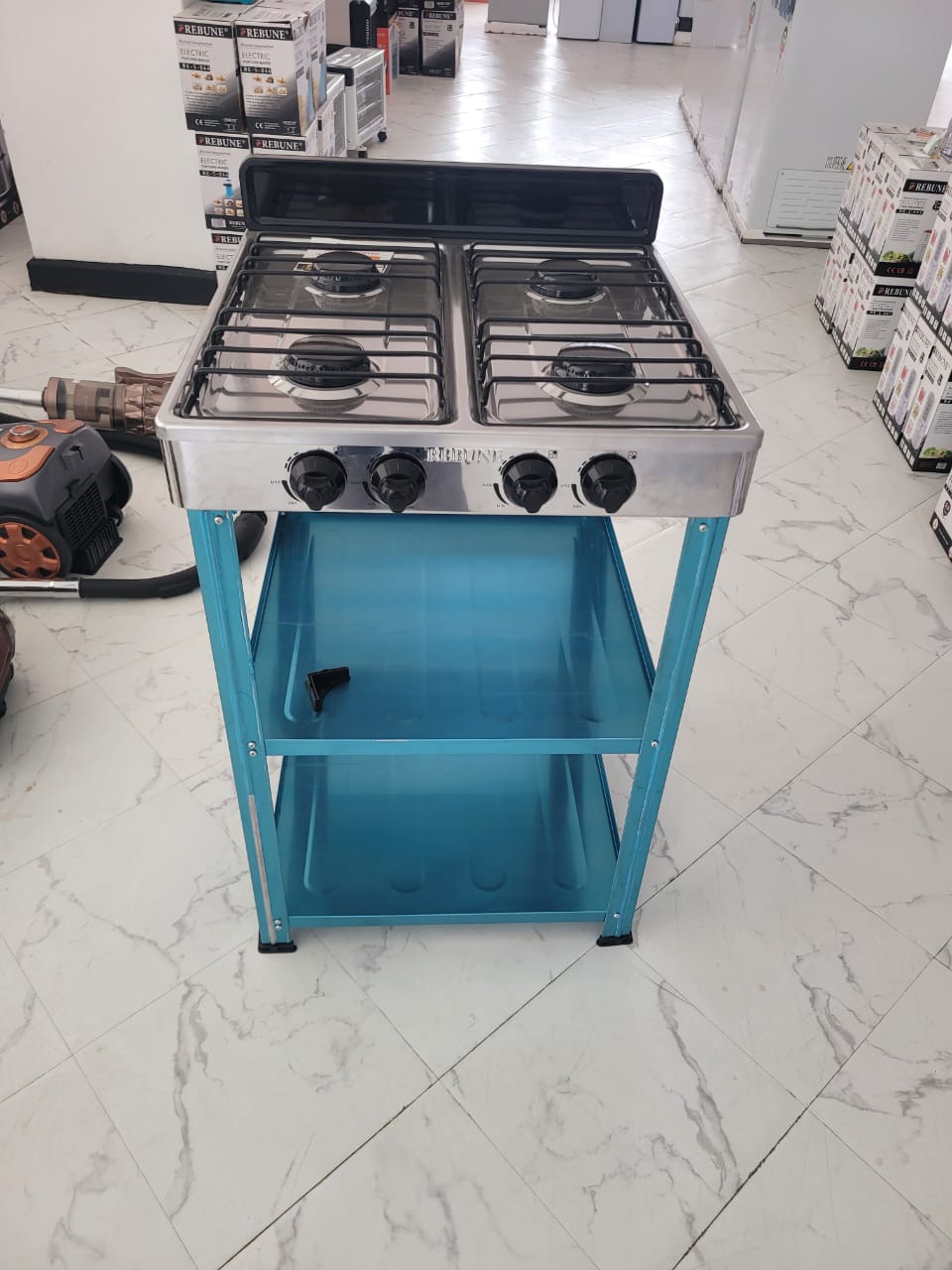 Rebune Cooker 4 Gas Burner   standing Cooker Plus Shelves