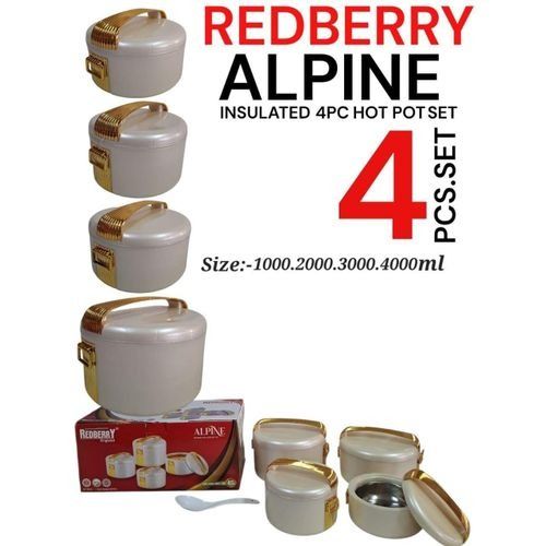 Redberry 4pcs Alpine Plastic Designer Insulated Hotpots Serving Dish Casserole Set Hot Pot Serveware Set Serve or Keep Food Hot or Cold Size 1000, 2000, 3000 and 4000ml