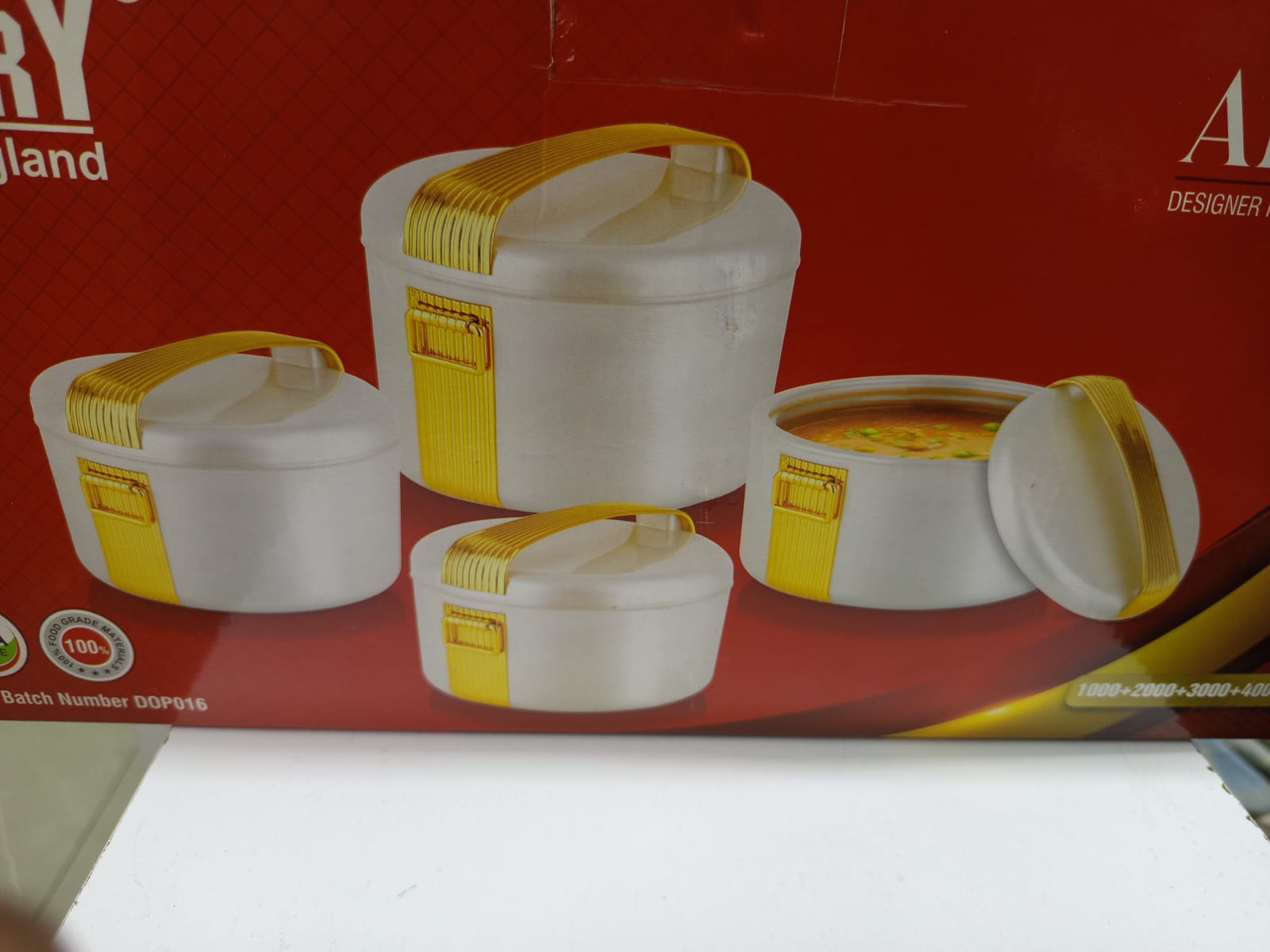Redberry 4pcs Alpine Plastic Designer Insulated Hotpots Serving Dish Casserole Set Hot Pot Serveware Set Serve or Keep Food Hot or Cold Size 1000, 2000, 3000 and 4000ml