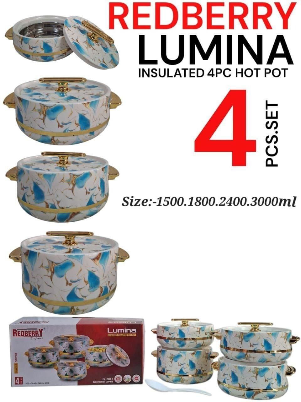 Redberry 4pcs Lumina Plastic Designer Insulated Hotpots Serving Dish Casserole Set Hot Pot Serveware Set Serve or Keep Food Hot or Cold Size 1500, 1800, 2400 and 3000ml