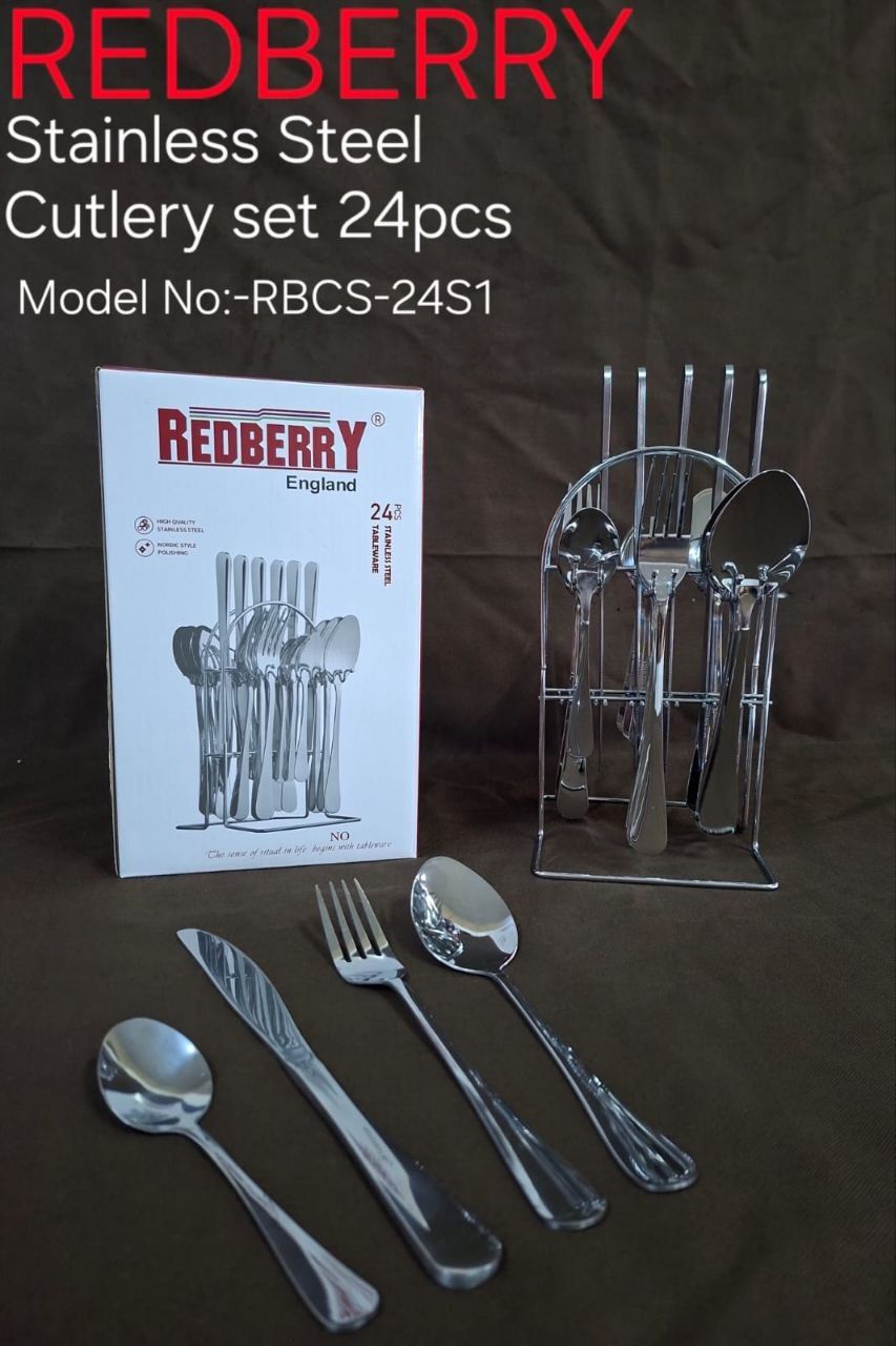 Redberry 24pcs of Stainless Steel Cutlery Set  contains Knives, Table and Tea Spoons and Forks