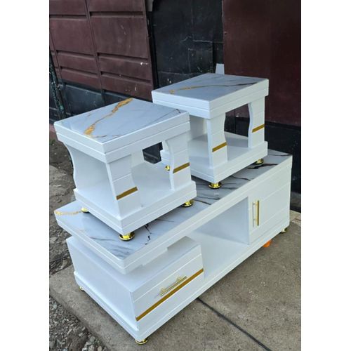 CLEARANCE OFFER COFFEE TABLE  With Glass/Marble Topping With 2 Stools