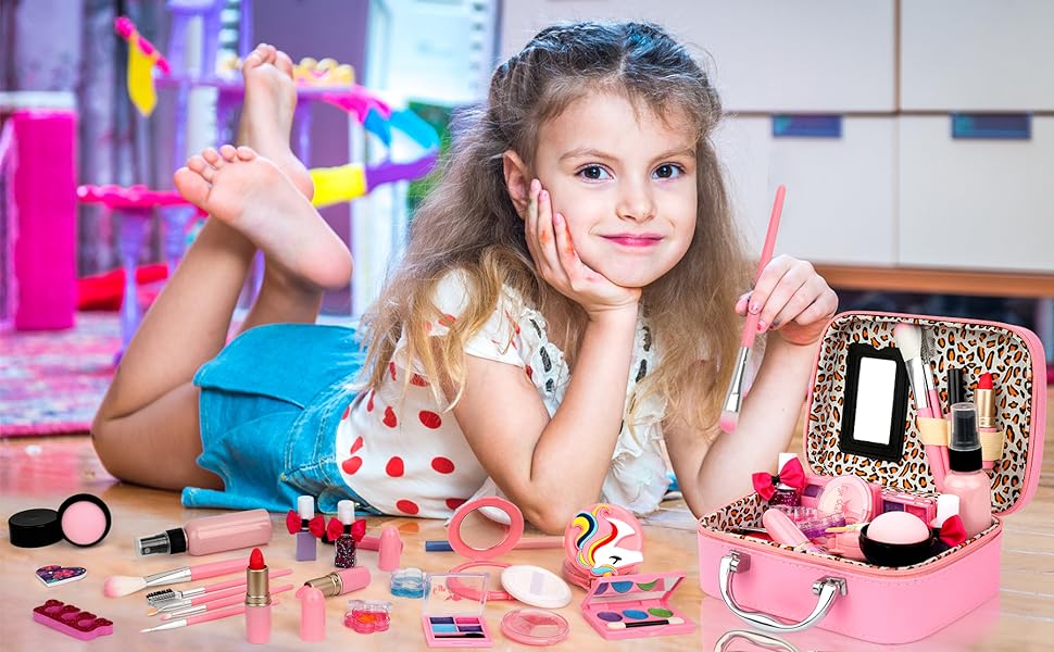 Kids  Makeup set Girls Makeup Kit Real Kids Make Up Set Children's Cosmetic Toys Princess Makeup Handbag Beauty Play Set for Little Girls Party Christmas Birthday Gift