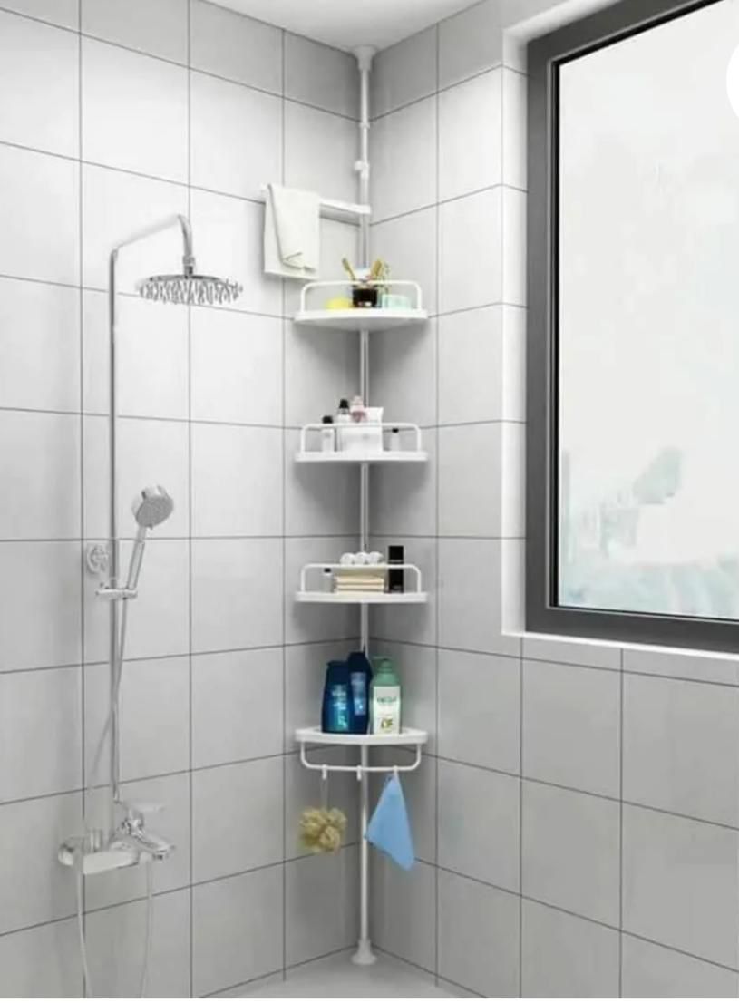 Telescopic Multi-Corner Shelf. This 4-Tier Corner Shelf by Design makes the most of unused storage space in your home with its space-saving triangular design.