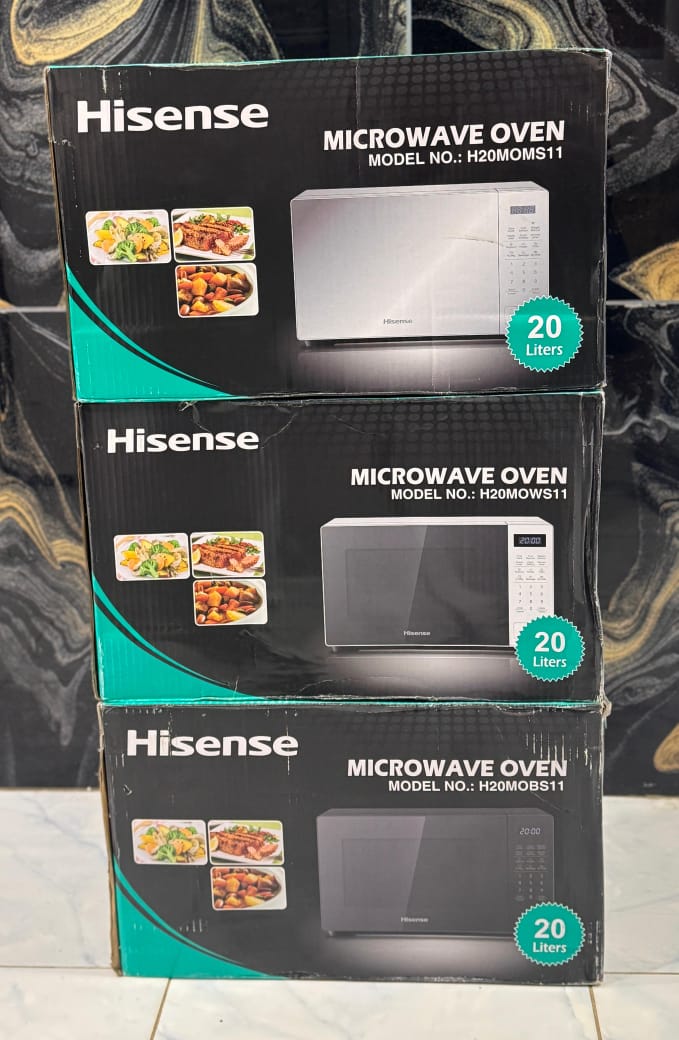 Hisense microwave . The microwave features an easy-to-use digital control panel with an LED display and a variety of preset cooking programs for defrosting, reheating, cooking, and grilling.