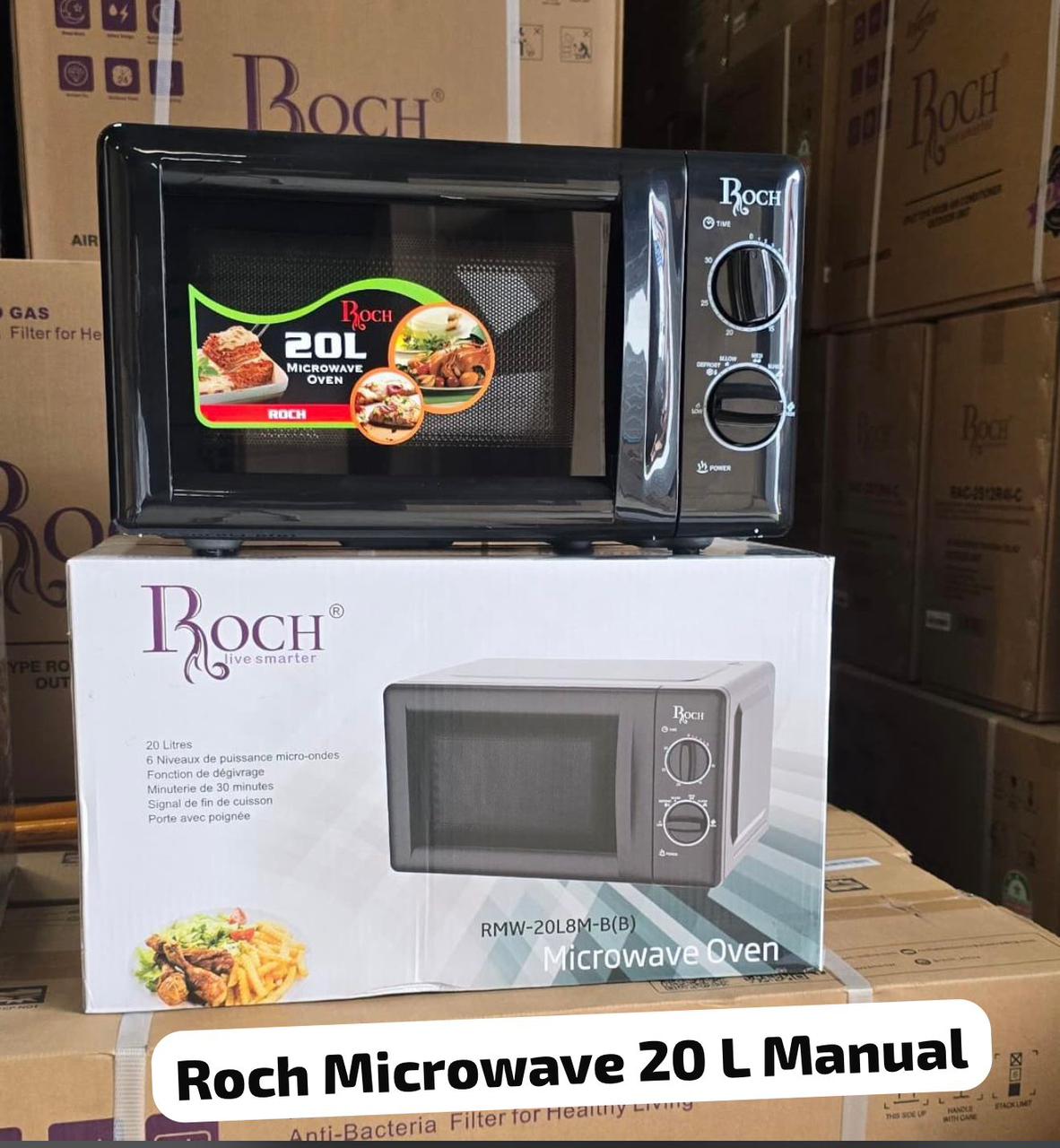 20 litres manual Roch microwave.The Microwave Oven 20 Litres Manual RMW-20L8M-B(B) is a compact and efficient appliance designed to simplify everyday cooking tasks.