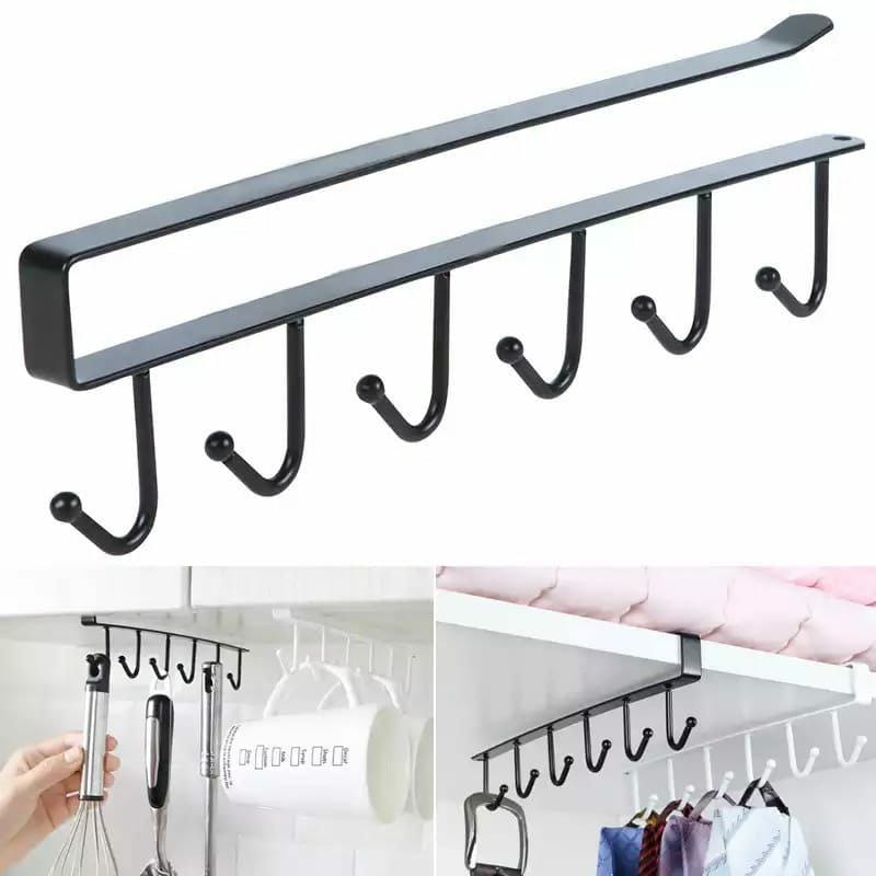 Under shelf metallic organizer. 6 Hooks Silver Under Shelf Cabinet Towel/Utensils Holder Storage Hook.
2. Store Cutlery, Mugs, Cups and Towels under shelf and avoid precarious stacking with the under