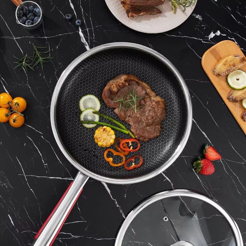 RESTOCKED 28cm Non-Stick Honeycomb Stainless Steel Frying Pan, 10 Inch Non-Stick Large Honeycomb Pan with Handle, Oven Safe, Non-Stick Coating, Induction, Cooking, Frying Pans