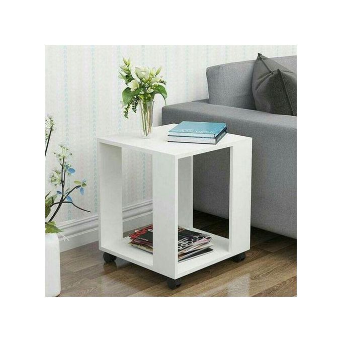 Wooden Side Table with Lower Shelf and Wheels - Versatile Home & Office Furniture, Natural Finish