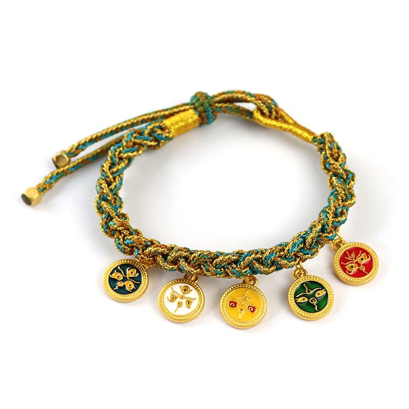Chinese Style Lucky Wealth Bracelet, Tibetan Style Five of Wealth Eye Bracelet, Handmade Woven Adjustable Bracelet For Men and Women