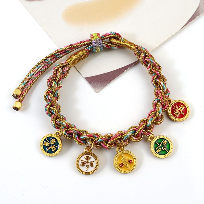 Chinese Style Lucky Wealth Bracelet, Tibetan Style Five of Wealth Eye Bracelet, Handmade Woven Adjustable Bracelet For Men and Women