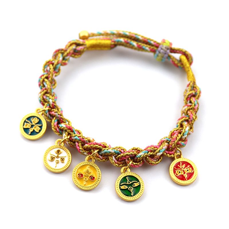 Chinese Style Lucky Wealth Bracelet, Tibetan Style Five of Wealth Eye Bracelet, Handmade Woven Adjustable Bracelet For Men and Women