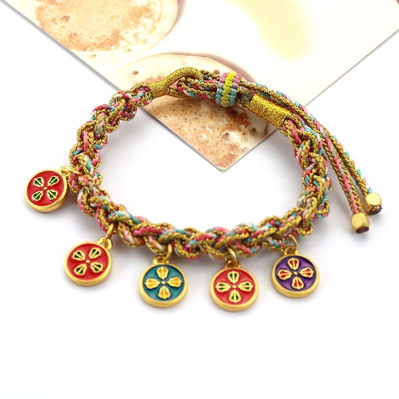 Chinese Style Lucky Wealth Bracelet, Tibetan Style Five of Wealth Eye Bracelet, Handmade Woven Adjustable Bracelet For Men and Women
