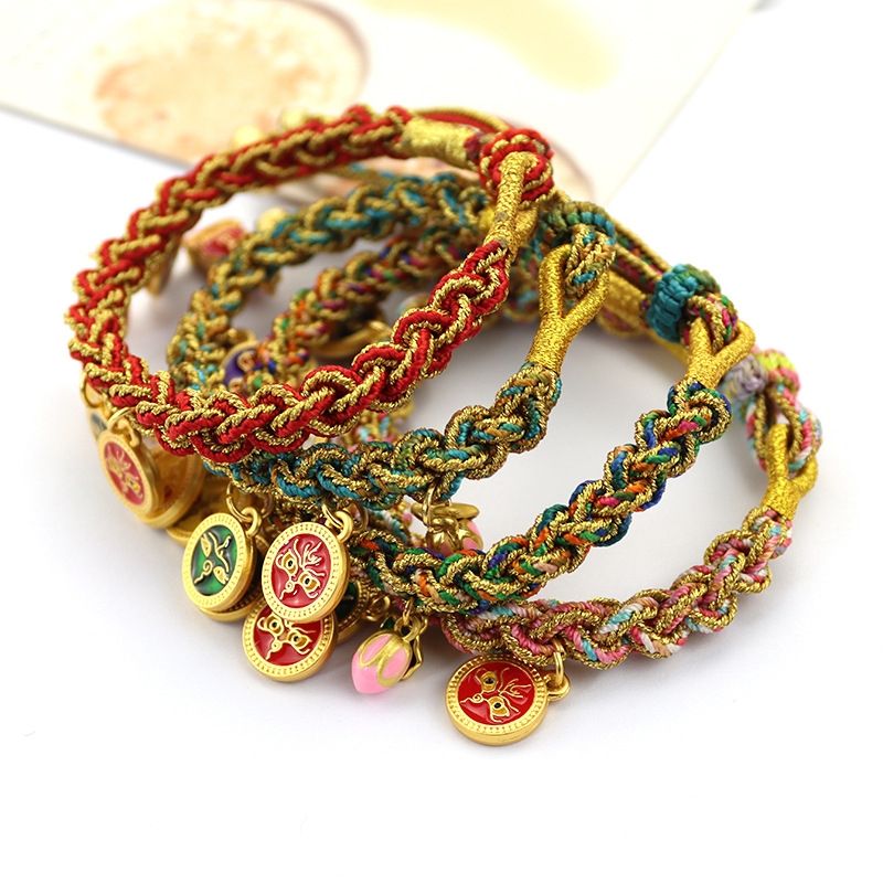 Chinese Style Lucky Wealth Bracelet, Tibetan Style Five of Wealth Eye Bracelet, Handmade Woven Adjustable Bracelet For Men and Women