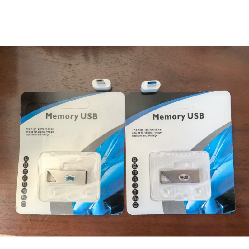 USB Flash Drive {2 OTG Adapter Gifts}Metal USB Flash Disk 64GB/128GB Type-C & USB OTG Adapter