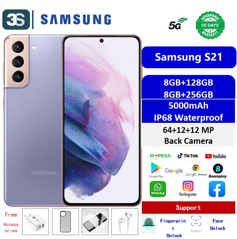 Refurbished Phone Samsung S21 Dual SIM 5G 6.2'' Super AMOLED 120Hz  IP68 waterproof 4000mAh 64+12+12MP Rear Camear Sanpdragon 888