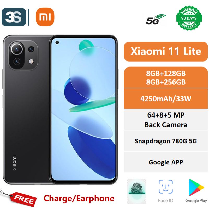 Refurbished Xiaomi 11 Lite Mi 11 Lite 5G 6.5" AMOLED 90Hz Dual SIM Qualcomm Snapdragon 780G 4250mAh Front Camera 20MP Rear Camera 64MP+8MP+5MP