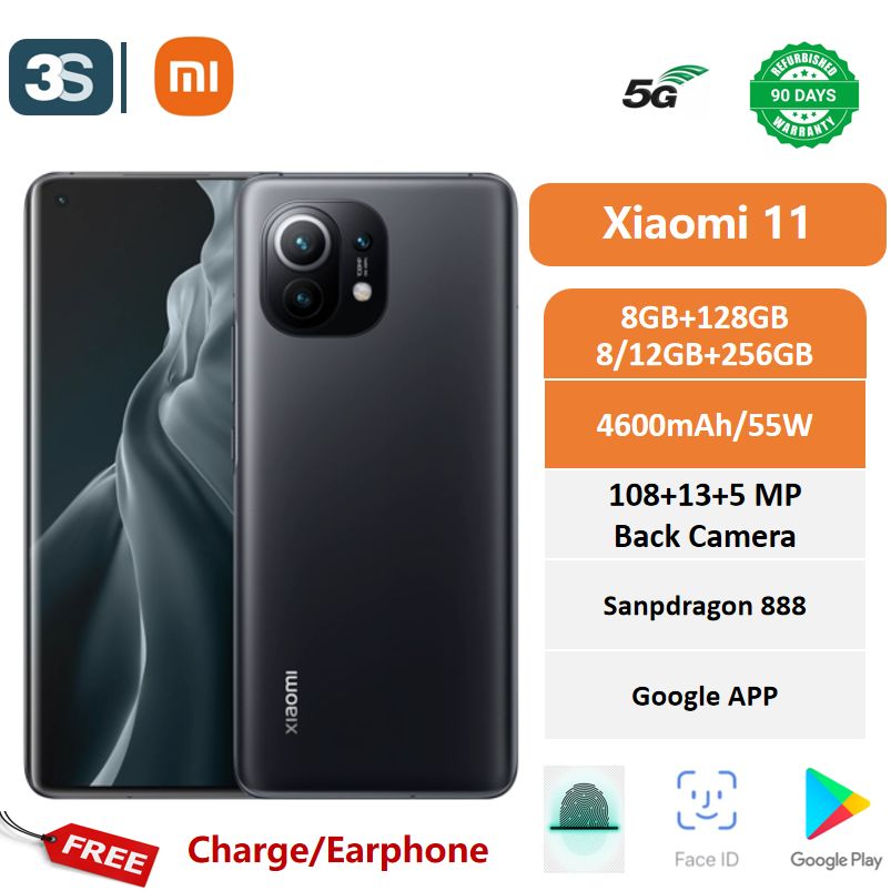 Refurbished Xiaomi 11 5G 6.81' AMOLED 120Hz Dual Sim 4600mAh Back Camera 108MP+13MP+5MP Front Camera 20MP Qualcomm Snapdragon 888