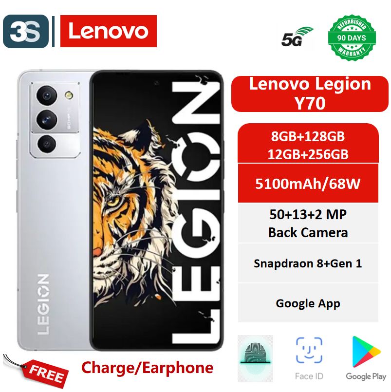Refurbished Lenovo Legion Y70 5G 6.67' OLED 144Hz Dual Sim Snapdragon 8+ Gen1 5100mAh  Front Camera 16MP Rear Camera 50MP+13MP+2MP