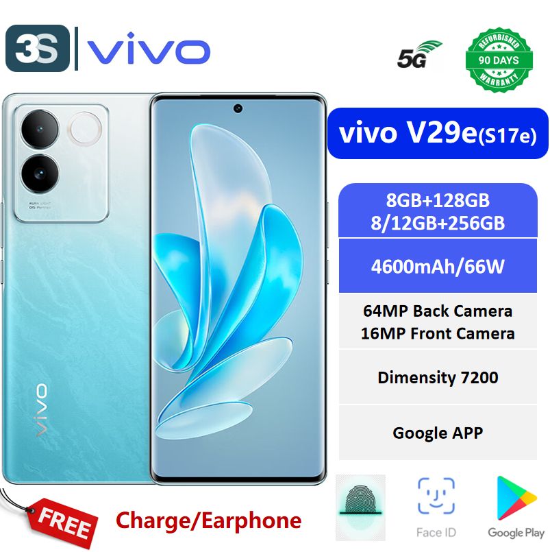 Refurbished vivo V29e（S17e）  5G 6.78‘ OLED 120HZ Dual SIM MTK Dimensity 7200 4600mAh Fast Charge 66W Front Camera 16MP Rear Camera 64MP