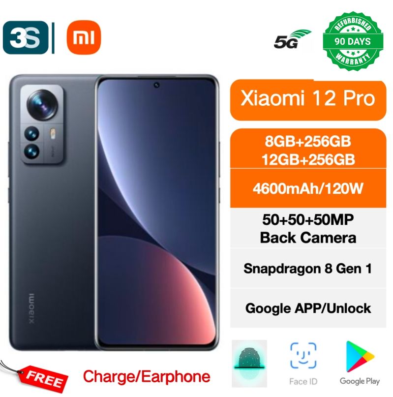 Refurbished Phones Xiaomi 12 Pro(Mi 12 Pro)  5G Smartphone Dual SIM 50MP + 50MP + 50MP Main Camera 32 MP Front Camera MIUI13 120Hz Snapdragon 8 Gen1 Octa Core 4600 mAh  6.73 inches