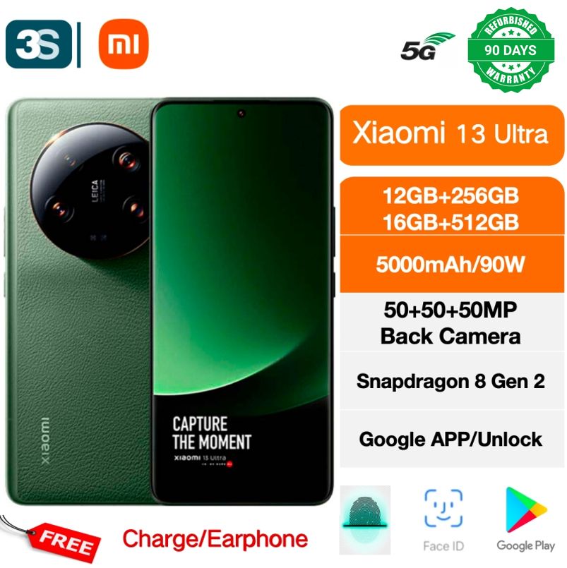 Refurbished Phones Xiaomi 13 Ultra 6.73'' Dual SIM Refresh Rate 120Hz Snapdragon 8 Gen 2 90W wired turbo charging 5000 mAh 50MP+50MP+50MP Rear Camera  12GB+256GB IP68