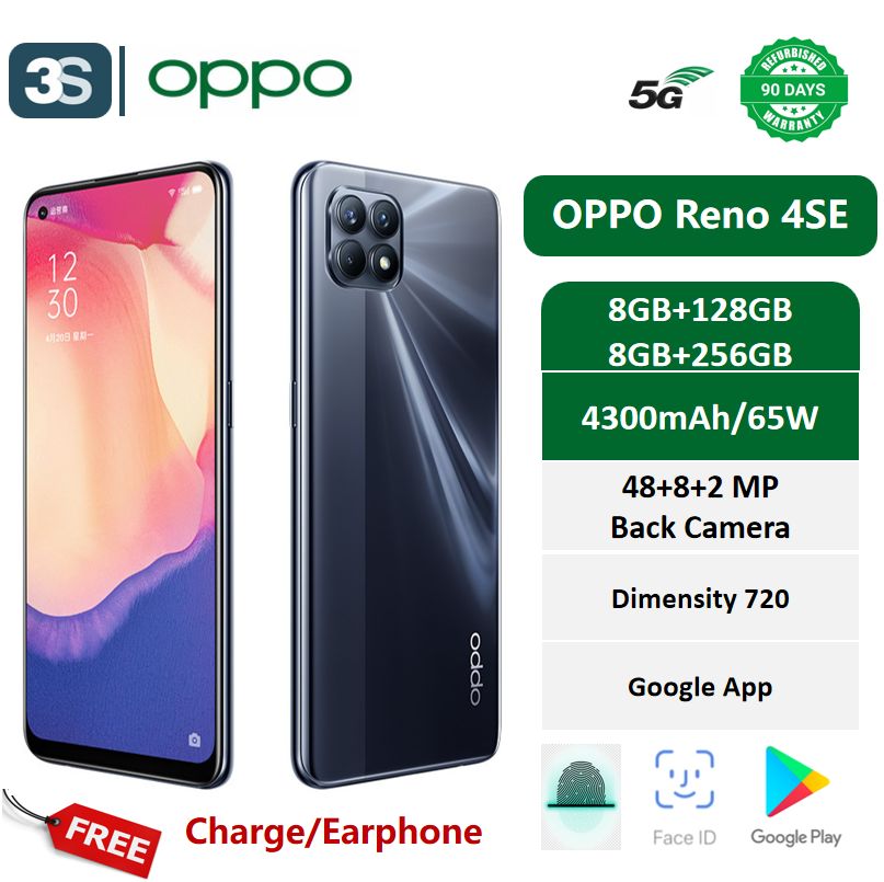 Refurbished OPPO Reno 4 SE Dual SIM 6.43 inches AMOLED MTK Dimensity 720 Back Camera 48MP+8MP+2MP Front Camera 32MP Battery 4300mAh 65W Fast Charge