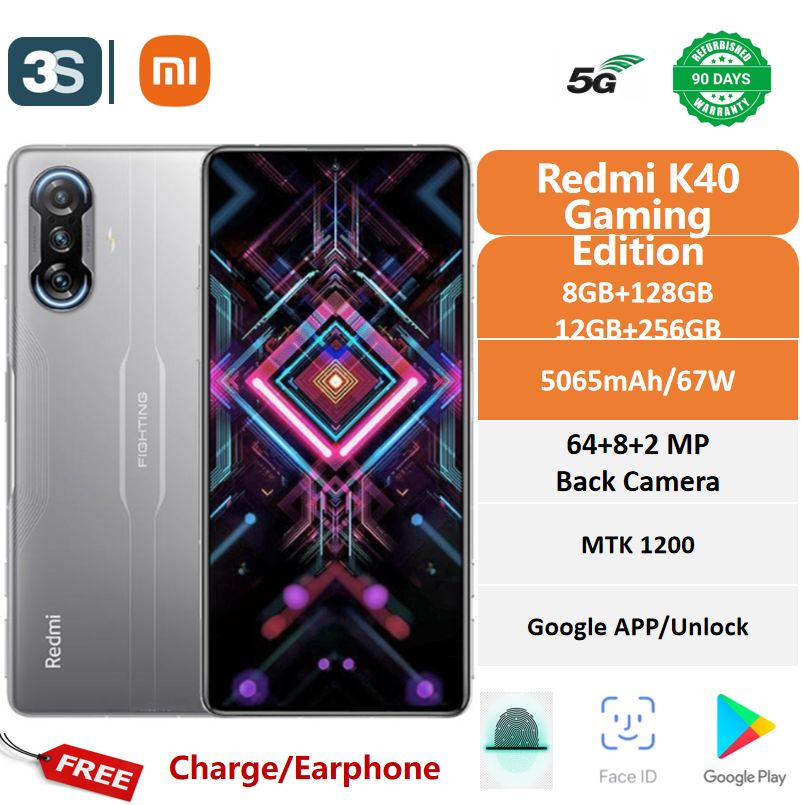Refurbished Xiaomi Redmi K40 Gaming 5G Dual SIM 6.67 inches MTK Dimensity 1200 Back Camera 64MP+8MP+2MP Front Camera 16MP 5065mAh 67W Fast Charge