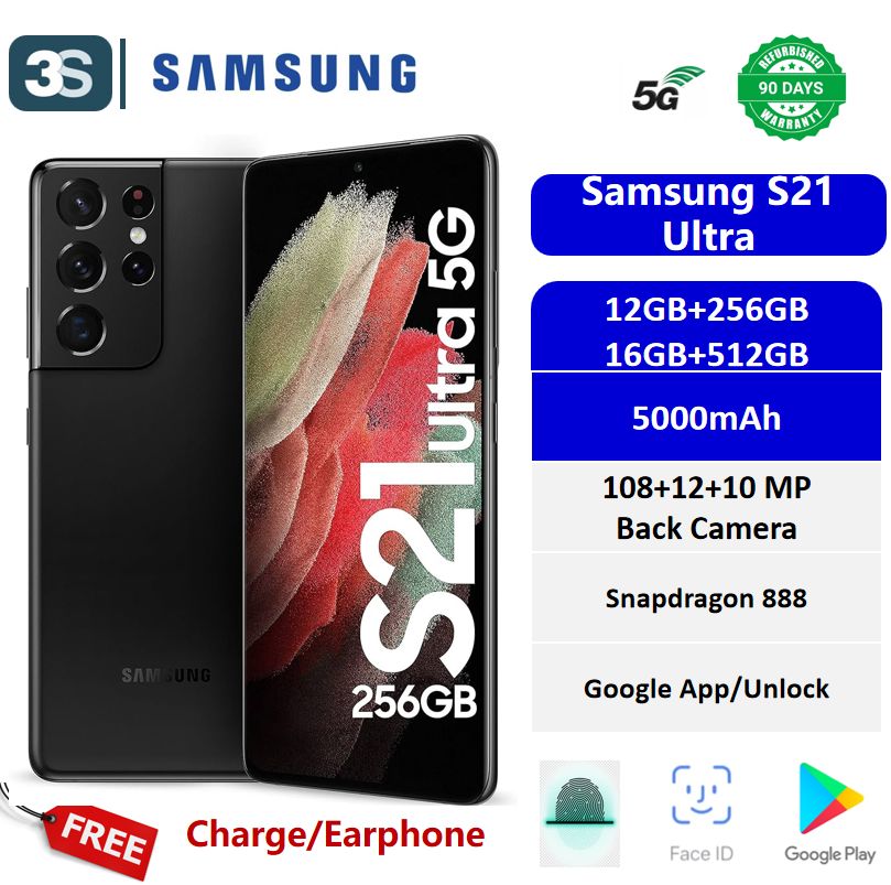 Refurbished Samsung S21 Ultra 5G Single/Dual SIM 12+256GB 6.8 inches AMOLED 120Hz SDM 888 5G Back Camera 108MP+10MP+12MP Front Camera 40MP 5000mAh