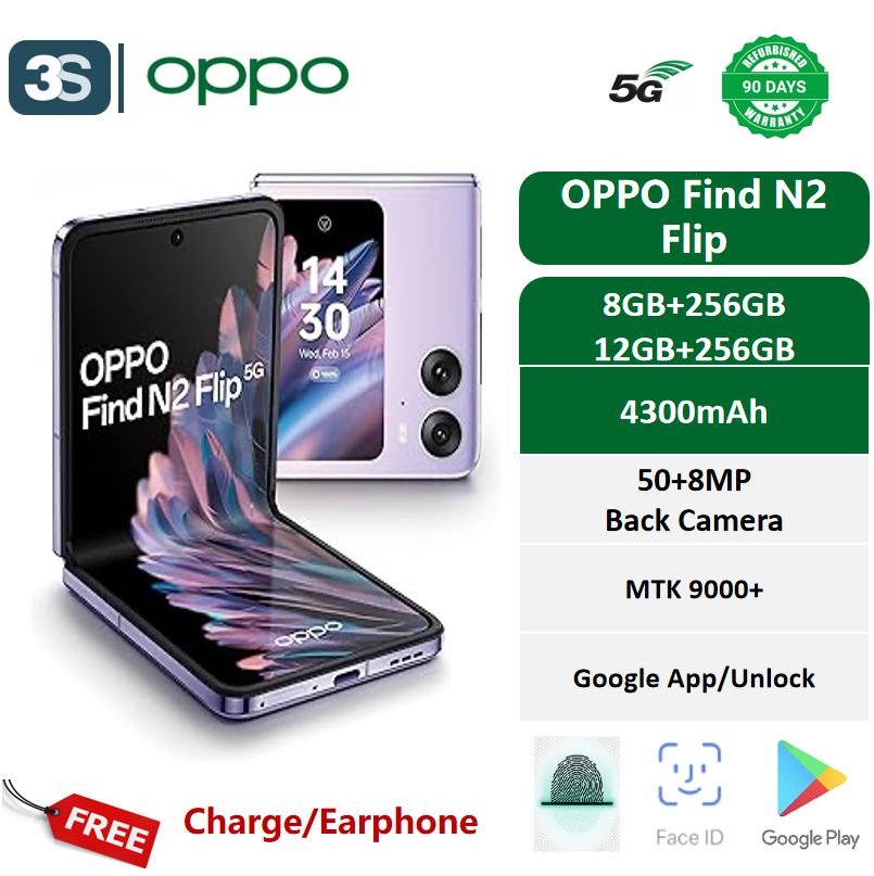 Refurbished OPPO Find N2 Flip Dual SIM 5G 6.8 inches LTPO AMOLED 120Hz Dimensity 9000+ Back Camera 50MP+8MP Front Camera 32MP 4300mAh 44w