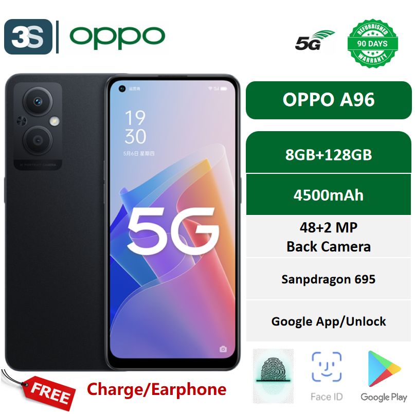 Refurbished OPPO A96 5G Dual SIM 6.43 inches OLED Screen 8GB+128GB SDM 695 Back Camera 48MP + 2MP Front Camera 16MP 4500mAh 33w