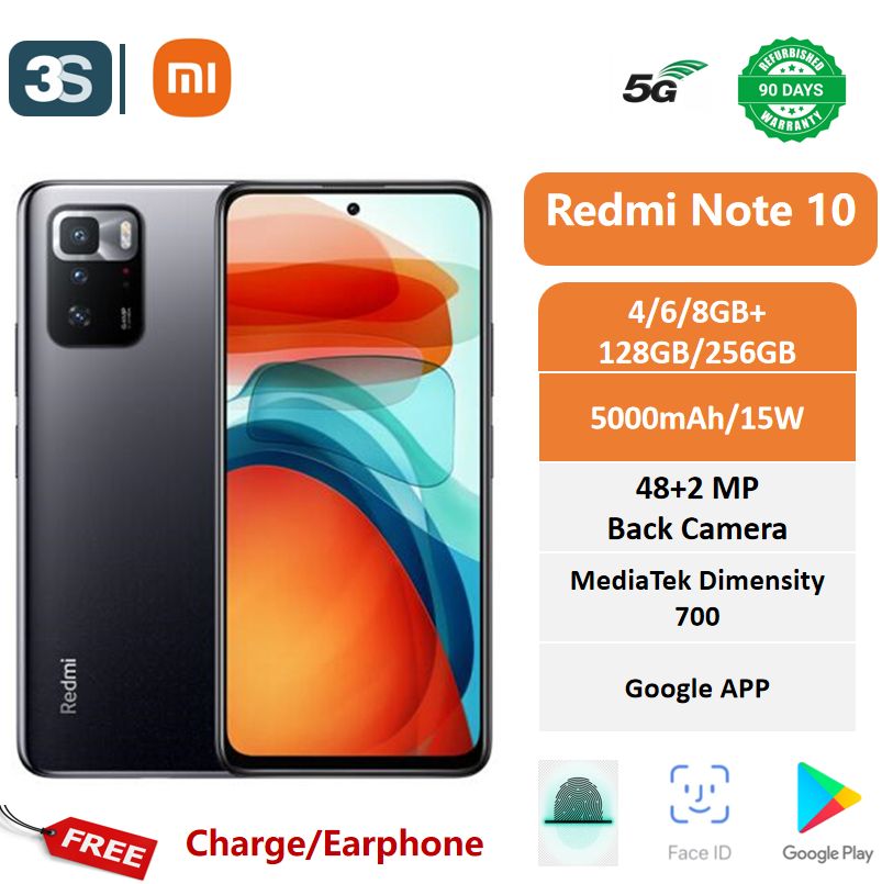 Refurbished Xiaomi Redmi note 10（10T）5G  Global Version OS  6（4+2）+128GB 6.5 inch 5000mAh 15W Charge Dual SIM Fingerprint 48MP Main Camera 8MP Front Camera