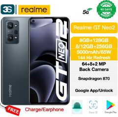 Refurbished Phones Realme GT Neo 2 5G 6.62'' AMOLED 120Hz(Original Screen) Dual SIM Fingerprint(Normal)5000 mAh 65W wired Snapdragon 870 64+8+2MP Main Camera