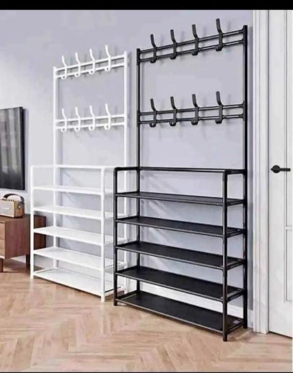 5-Tier Metal Shoe Rack Hat Rack, Entryway Storage Organizer