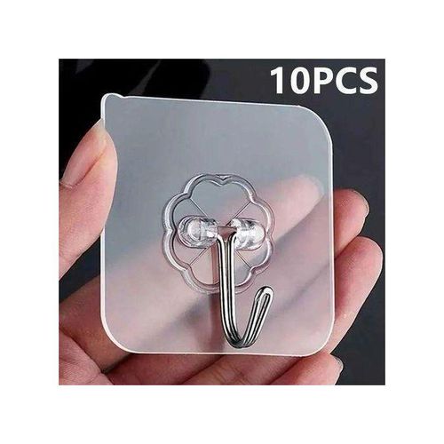 10 Pcs Transparent Stainless Steel Strong Self Adhesive Hooks Key Storage Hanger Kitchen Hooks Bathroom Hooks Door Wall Hooks