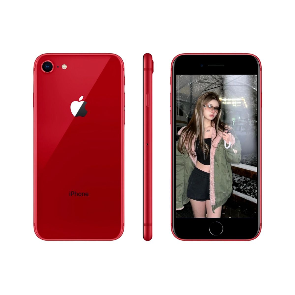 REFURBISHED IPHONE 8 64GB RED DUAL BACK CAMERA 12MP+7MP DISPLAY SIZE 4.7 INCHES BATTERY HEALTH 100% WITH ACCESSORIES