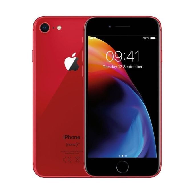 REFURBISHED IPHONE 8 64GB RED DUAL BACK CAMERA 12MP+7MP DISPLAY SIZE 4.7 INCHES BATTERY HEALTH 100% WITH ACCESSORIES