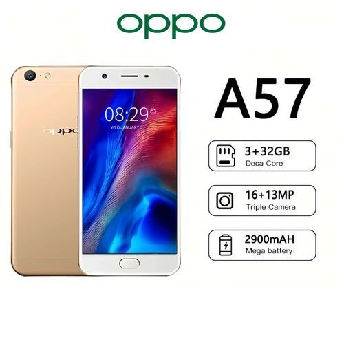 REFRUBISHED OPPO A57 32GB ROM 3GB RAM DISPLAY 5.2 INCHES REAR CAMERA 13MP FRONT CAMERA 5MP GOLD/BLACK