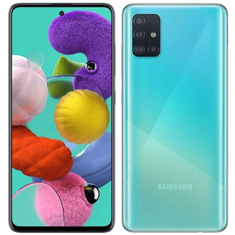 SAMSUNG GALAXY A51 128GB ROM 6GB RAM DISPLAY 6.5 INCHES REAR CAMERA 48MP + 12MP + 5MP + 5MP FRONT CAMERA  32MP BATTERY CAPACITY 4000Mah ANDROID 13