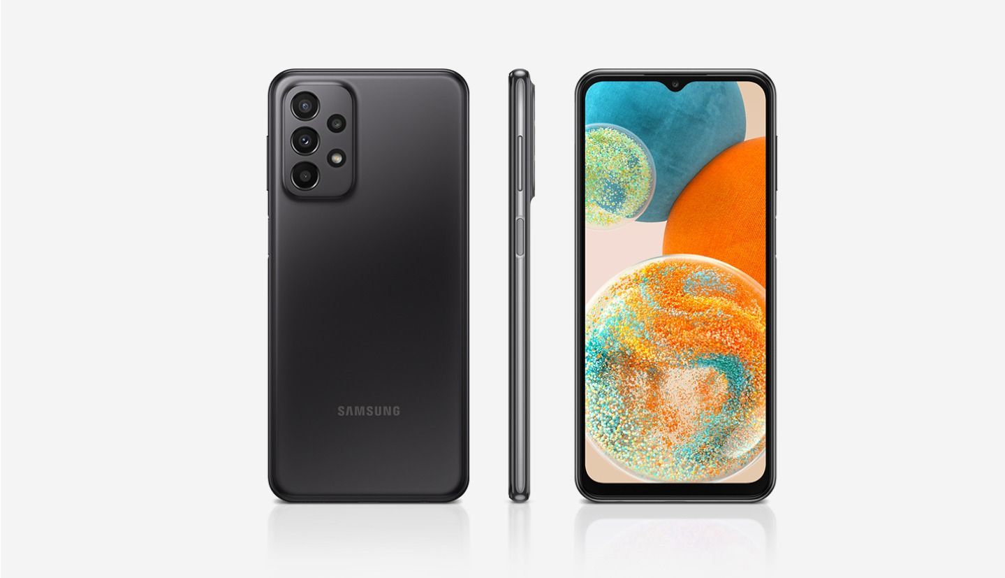REFURBISHED SAMSUNG A23 5G 128GB ROM 4GB RAM DISPLAY 6.6 INCHES REAR CAMERA 50MP + 5MP + 2MP + 2MP FRONT CAMERA 8MP BATTERY CAPACITY 5000MAH